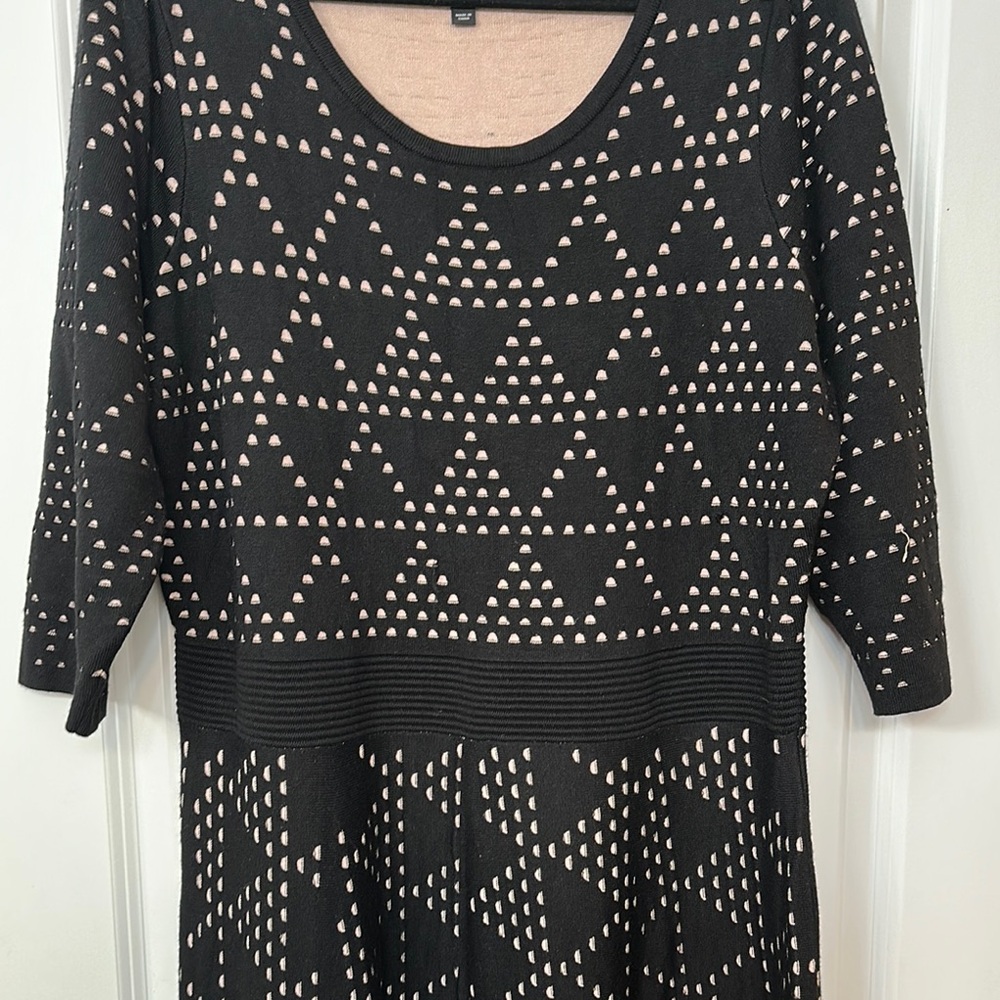 Lane Bryant Black and White Fit and Flare Dress with 3/4 Sleeves
